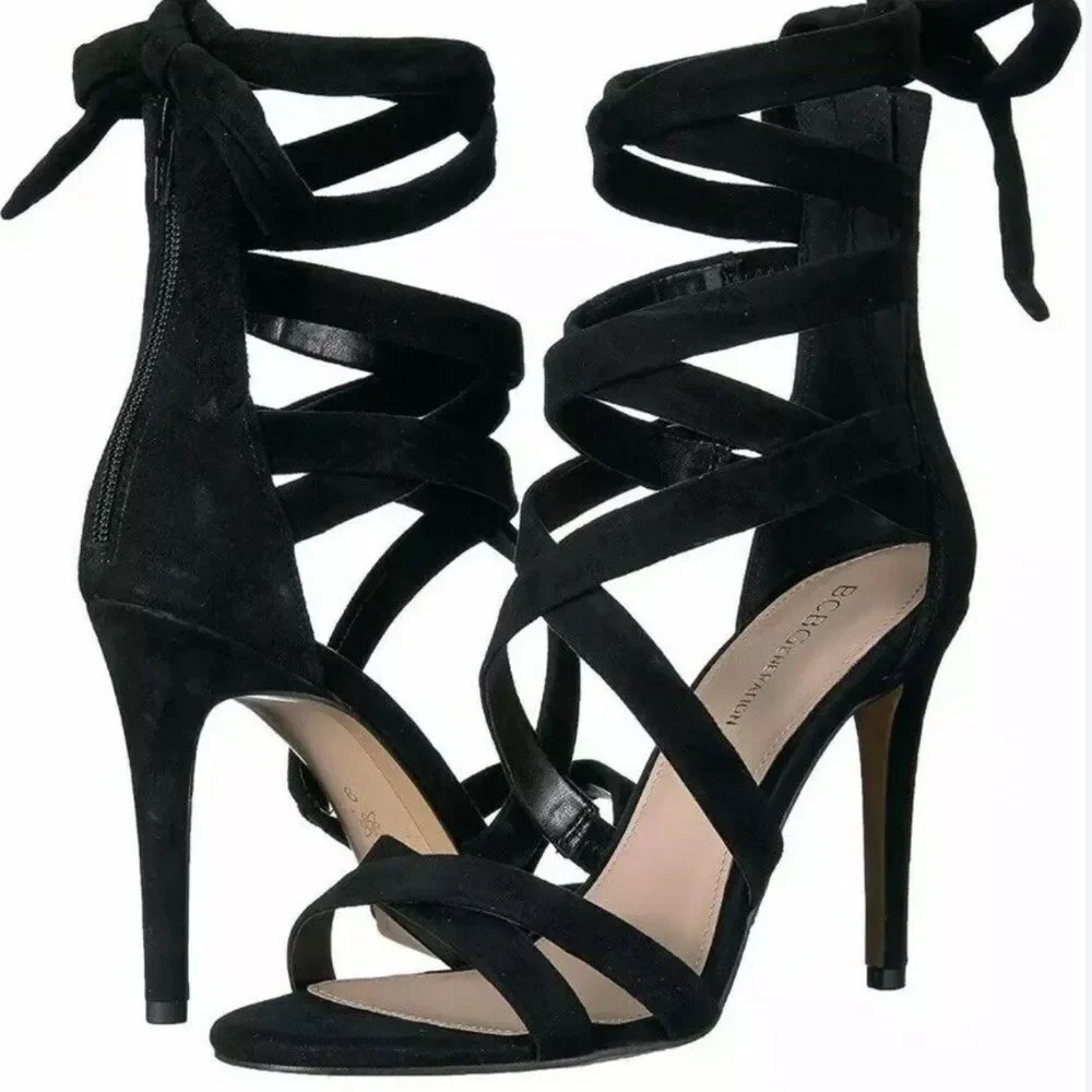 BCBGeneration Janine Lace Up Heeled Sandals, Black, Womens 7 M
